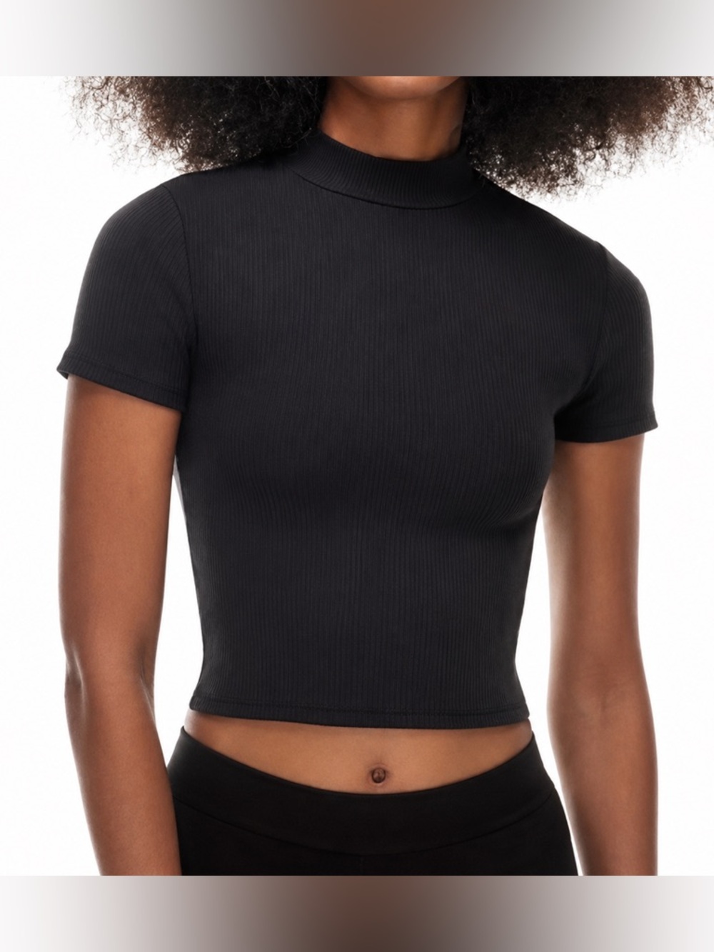 Babaton black short sleeve mock neck, medium